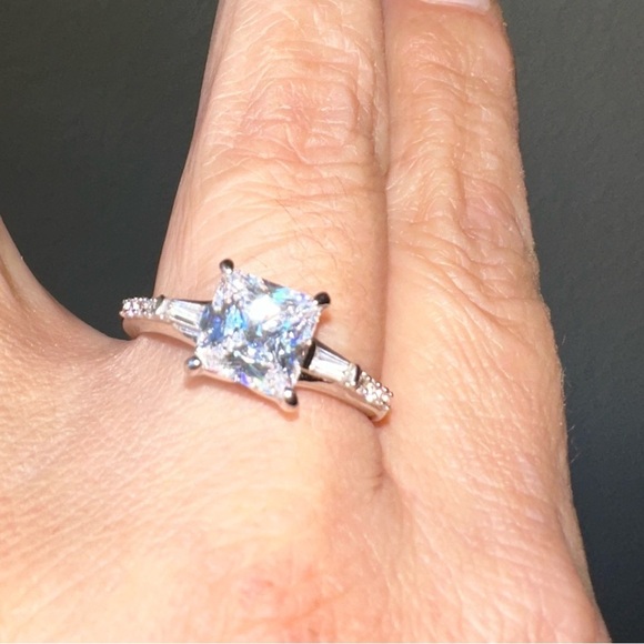 Princess cut with baguettes 1.5 carat lab diamond engagement style ring size 11 - Picture 1 of 6